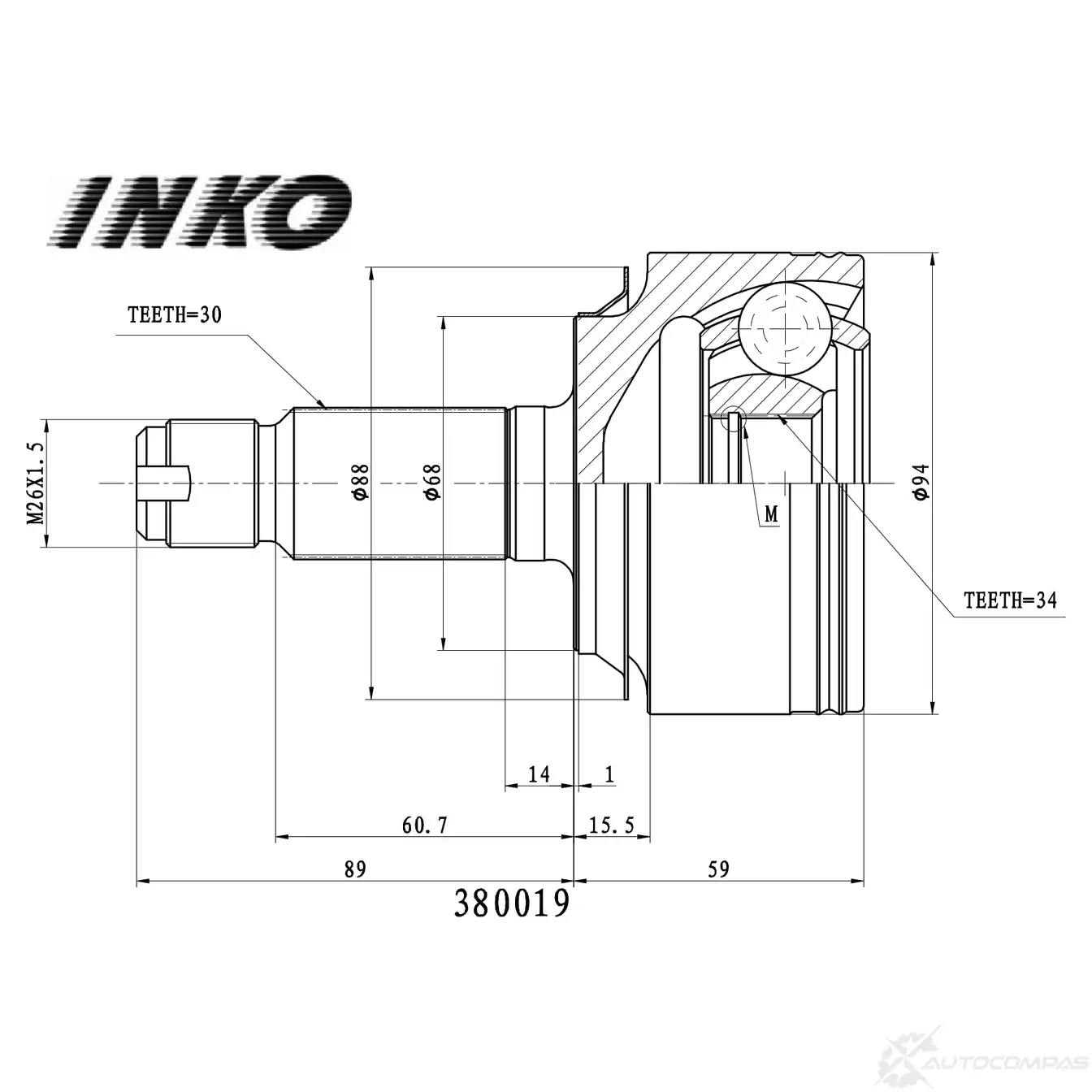 ШРУС внешний 30/34 | перед прав/лев | INKO 1439932996 380019 YJ QDDH3