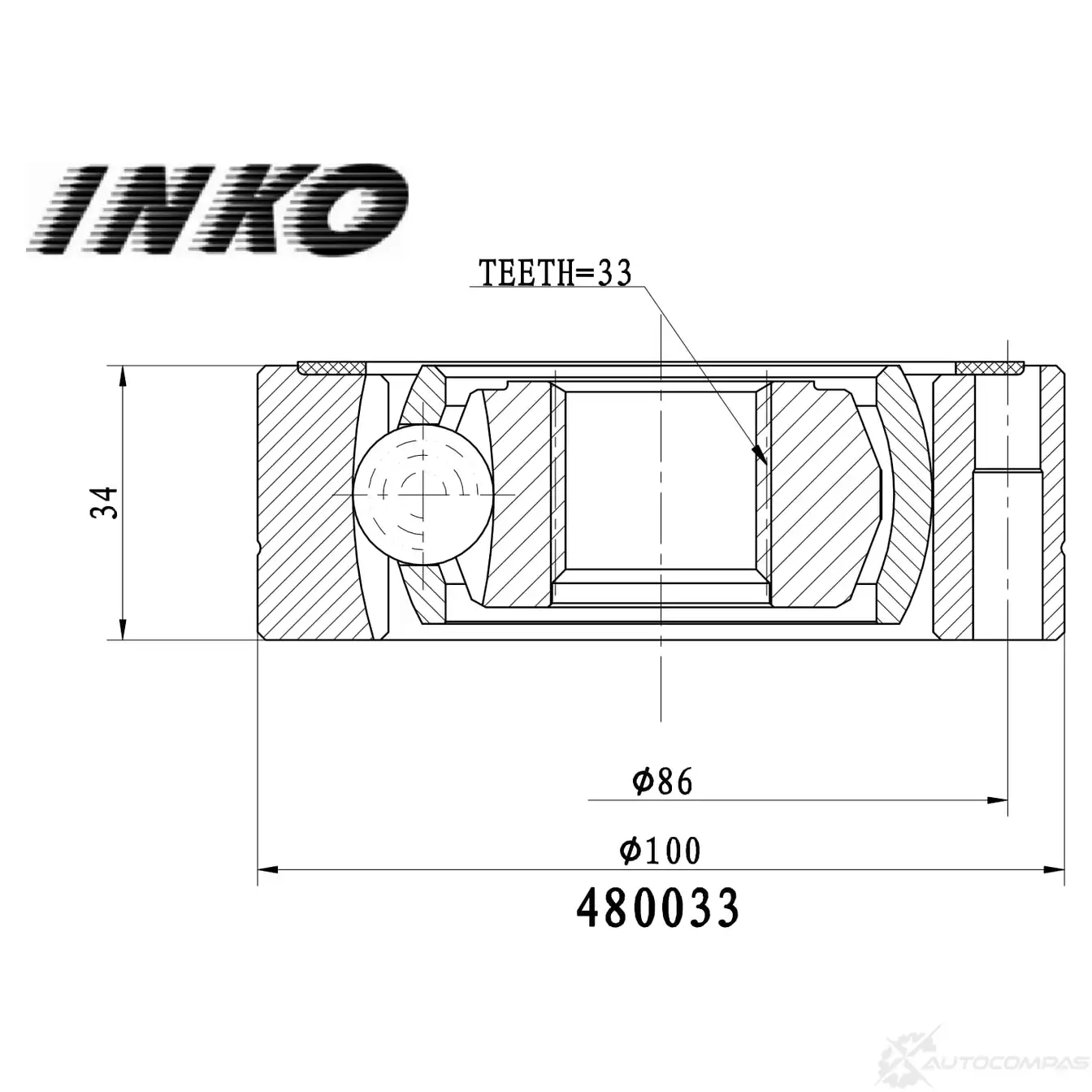 ШРУС внутренний 33 | перед прав/лев | INKO 480033 O MDYW 1439931668