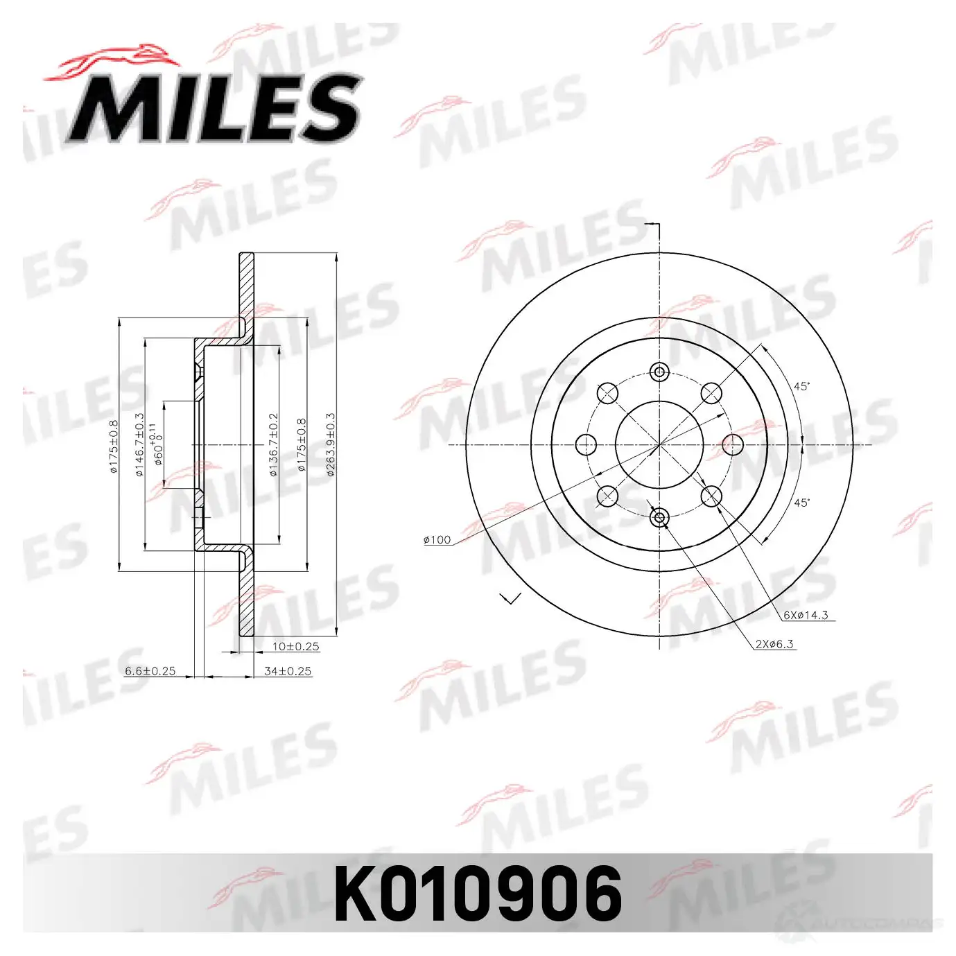 Тормозной диск MILES K010906 1420600881 RF8 J7FP изображение 0
