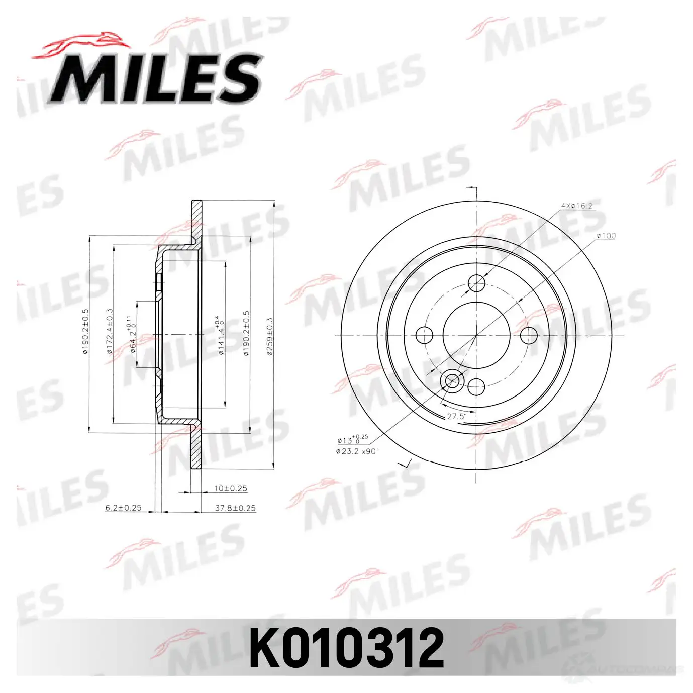 Тормозной диск MILES M566B Y K010312 1420600858 изображение 0