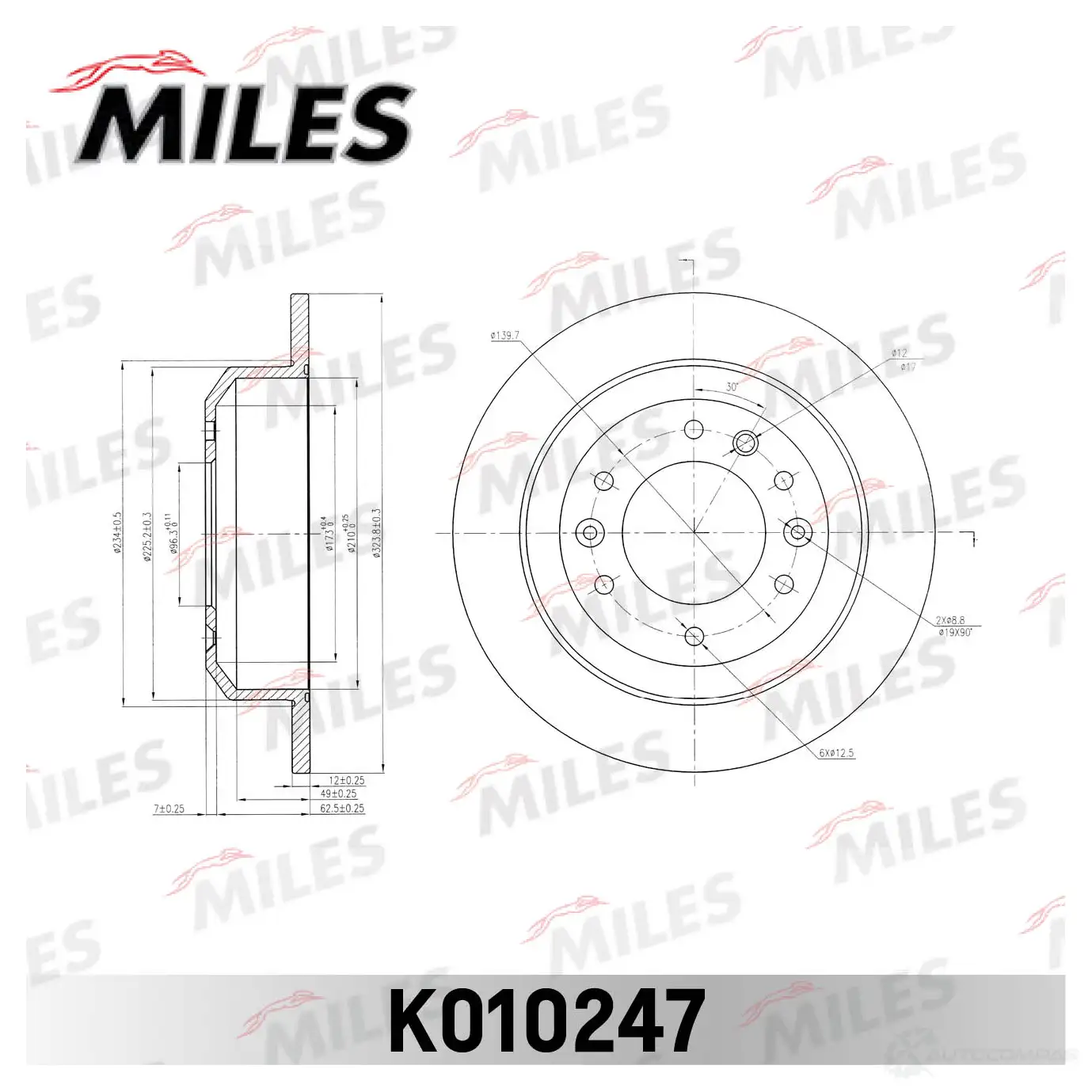 Тормозной диск MILES R I9HF 1420600953 K010247 изображение 0