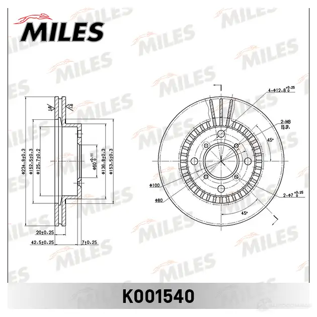 Тормозной диск MILES 1420601056 K001540 I CGHQ изображение 0