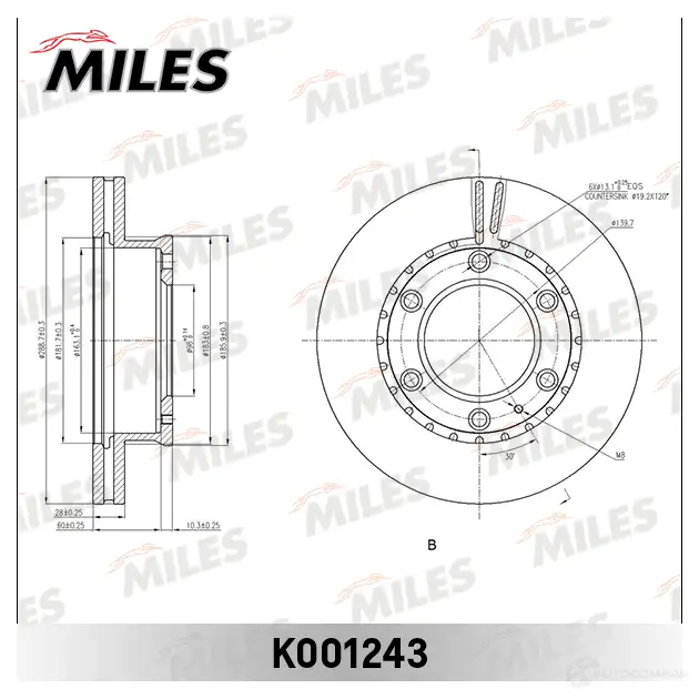 Тормозной диск MILES K001243 E M53SR 1420601863 изображение 0