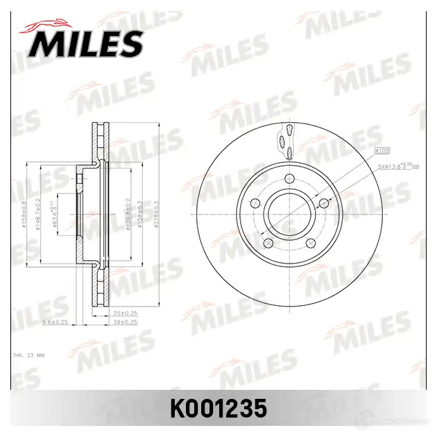 Тормозной диск MILES K001235 1420601668 9 GNCTC изображение 0