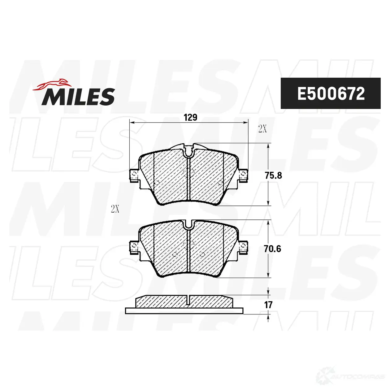 Тормозные колодки дисковые, комплект MILES D1I K7O7 1438140709 E500672