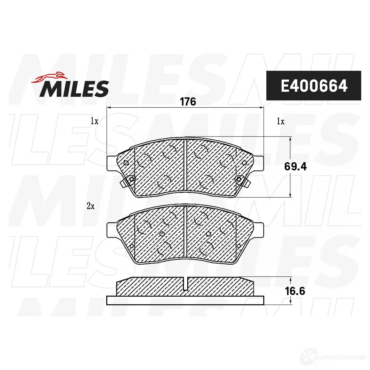 Тормозные колодки дисковые, комплект MILES 1438140785 S XAODBE E400664 изображение 0