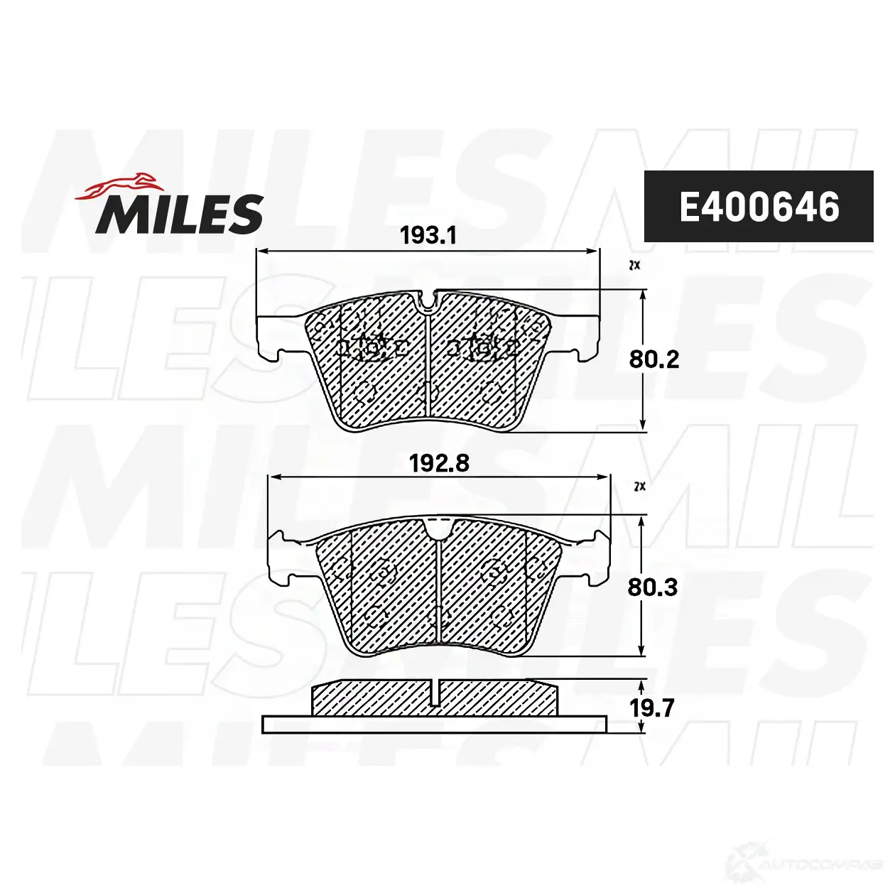 Тормозные колодки дисковые, комплект MILES 1438140797 E400646 RVD K8O изображение 1