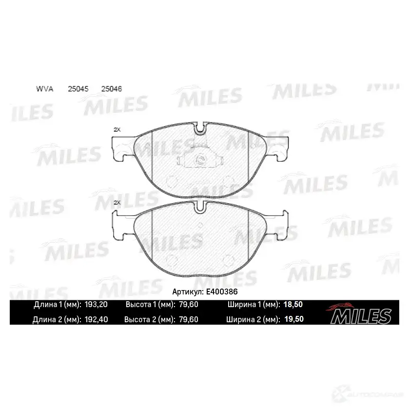 Тормозные колодки дисковые, комплект MILES E400386 1420603481 3 1TJU95 изображение 0