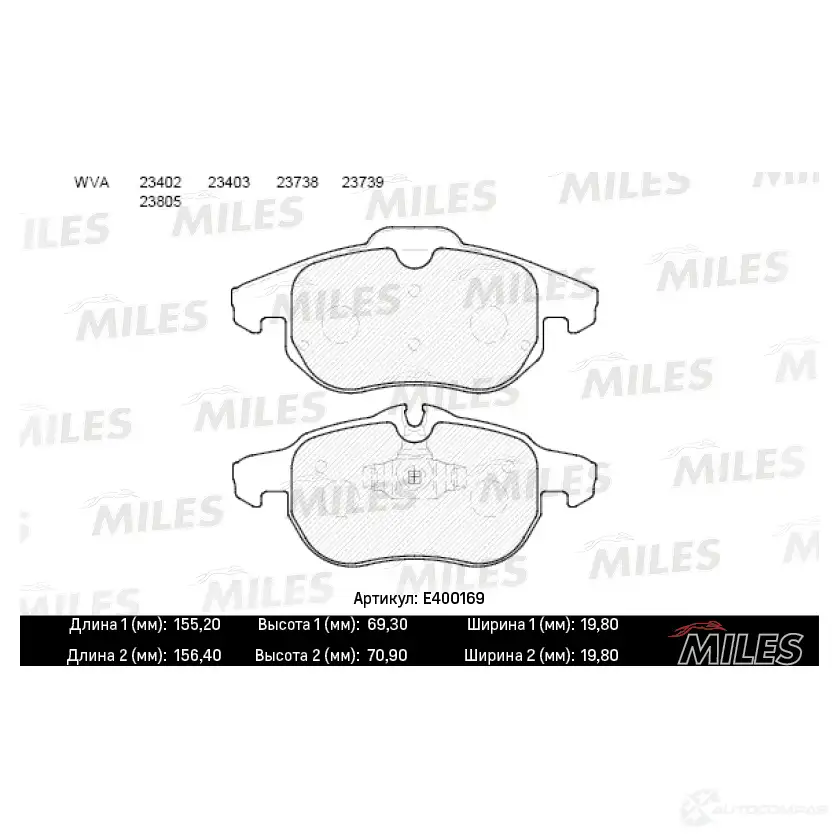 Тормозные колодки дисковые, комплект MILES FO M5V E400169 1420605022 - Изображение 1