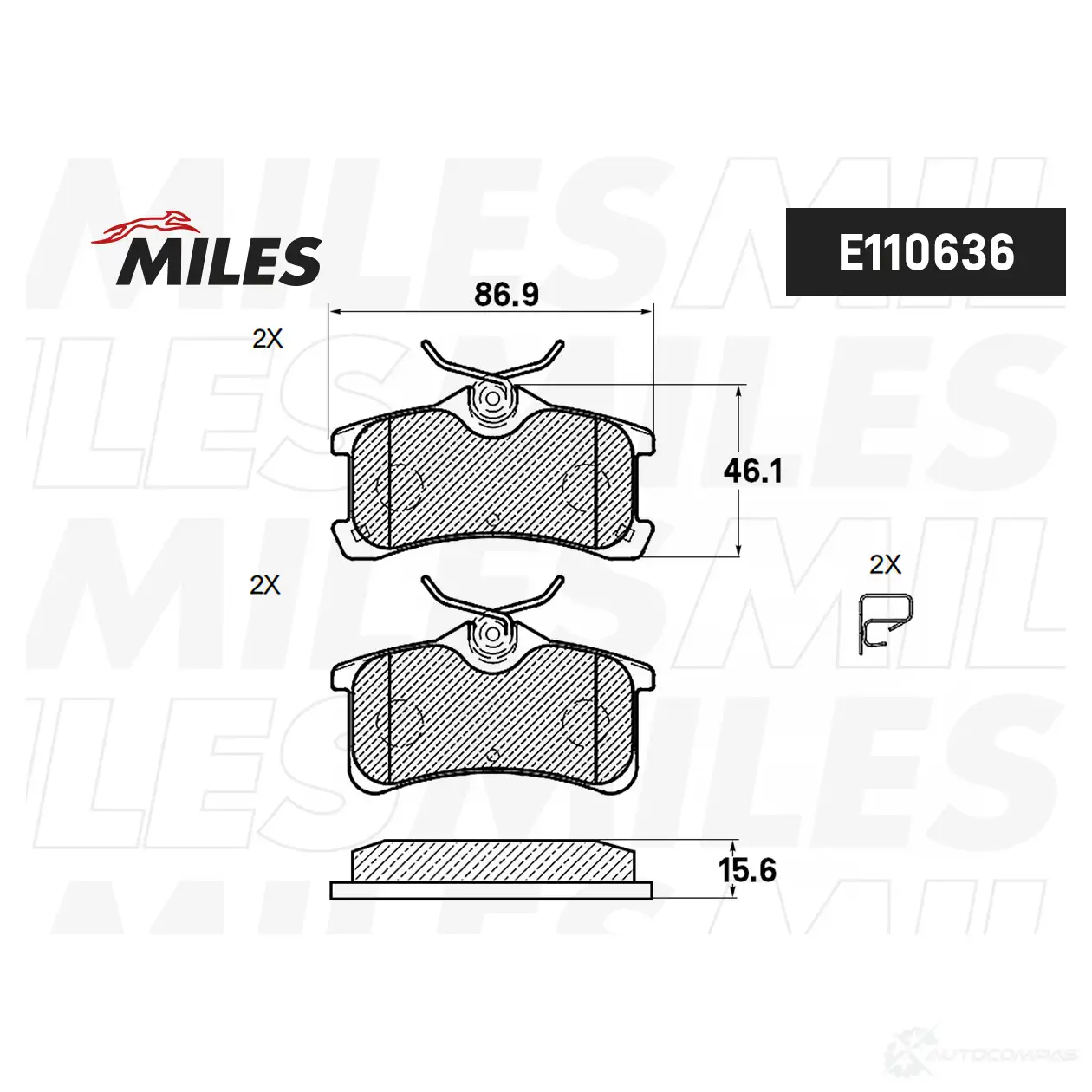 Тормозные колодки дисковые, комплект MILES 1438140832 GHA6 J1J E110636 - Изображение 1
