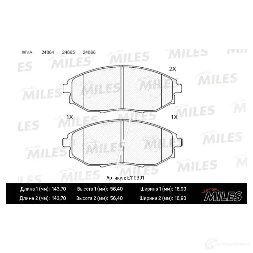Тормозные колодки дисковые, комплект MILES D1ZP 0 E110391 1436967654