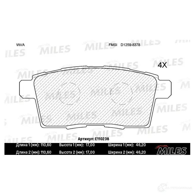 Тормозные колодки дисковые, комплект MILES E110238 1420578154 ANNI FS0