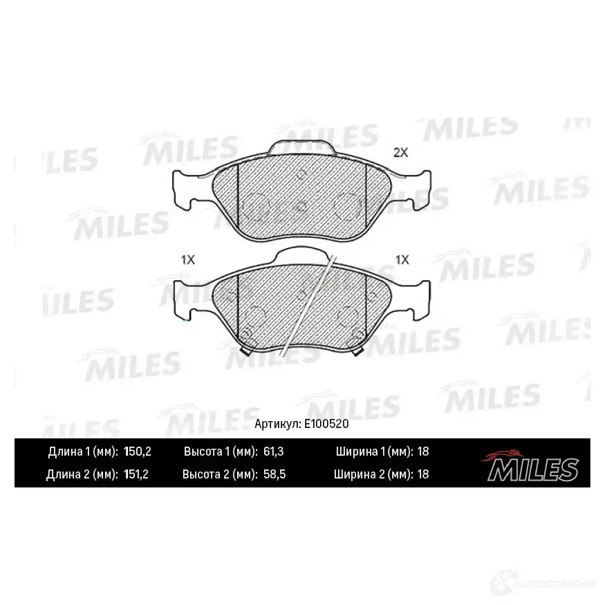 Тормозные колодки дисковые, комплект MILES X 2SAOYP 1436967625 E100520 изображение 0