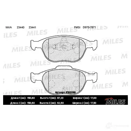 Тормозные колодки дисковые, комплект MILES E100288 3W FNO3E 1420578055