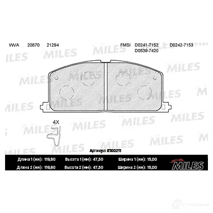 Тормозные колодки дисковые, комплект MILES 1420578100 D 6USF1 E100211 изображение 0