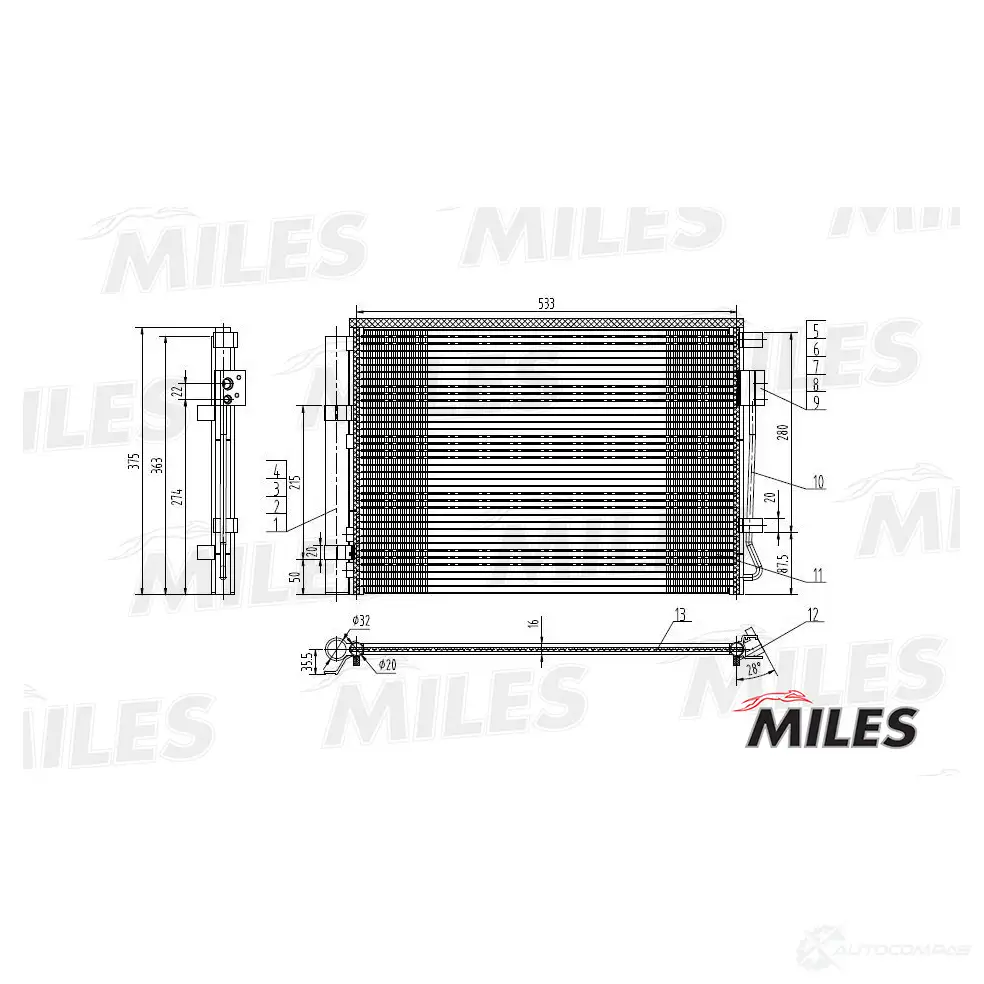 Радиатор кондиционера MILES YSO UR 1420598701 ACCB002 изображение 2