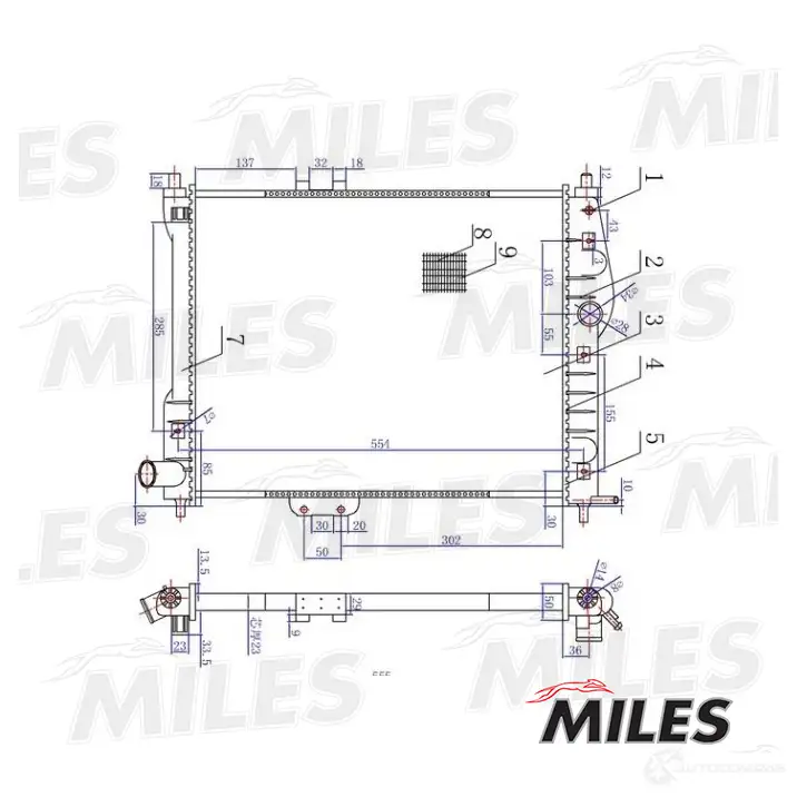 Радиатор охлаждения двигателя MILES 1420599137 8WIT 6D1 ACRM002 изображение 2