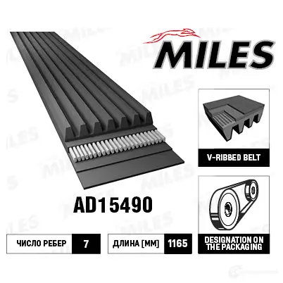 Приводной ремень поликлиновой MILES 1420639626 3P68 YBD AD15490 изображение 0