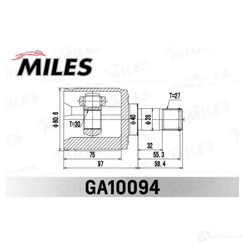 Шрус граната MILES 9KZ YN 1436968209 GA10094 изображение 2