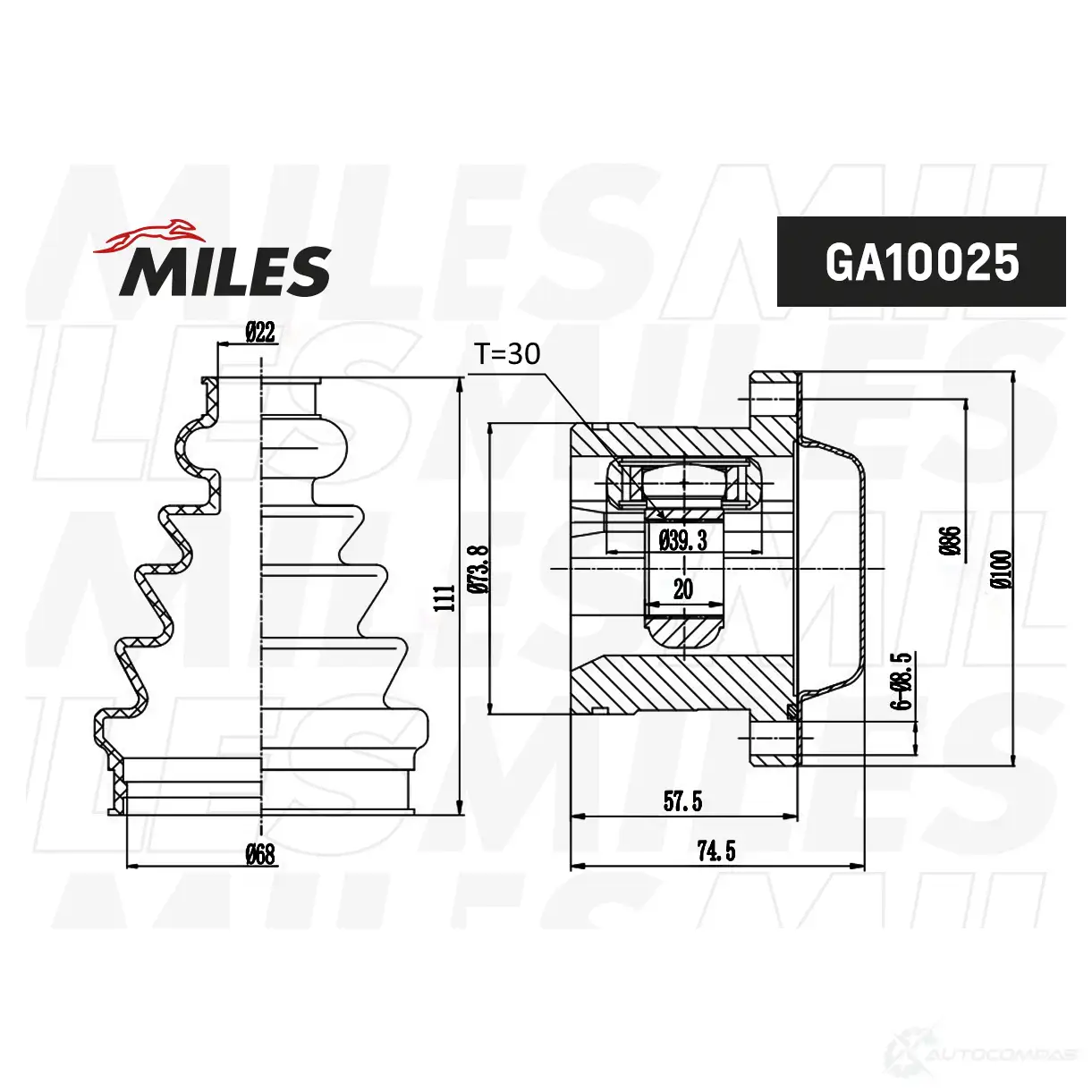 Шрус граната MILES 1420603580 GA10025 K J0AHP изображение 2