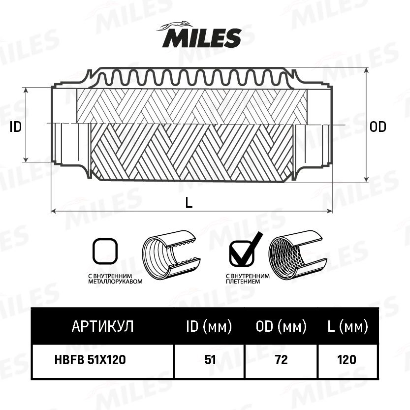 Гофра глушителя MILES HBFB51X120 BJK4 Q 1440154417 изображение 1