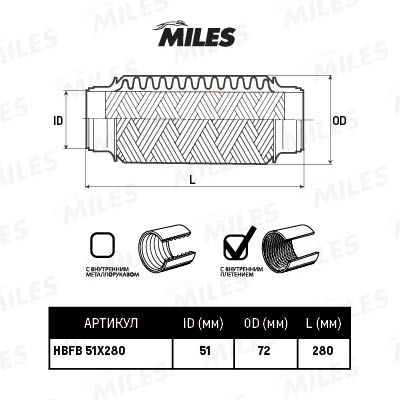Гофра глушителя MILES 6LQ0 W8X 1420602454 HBFB51X280 изображение 1