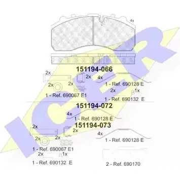 Тормозные колодки, дисковые, комплект ICER 1507534 151194-072 2908 7 29105 изображение 0