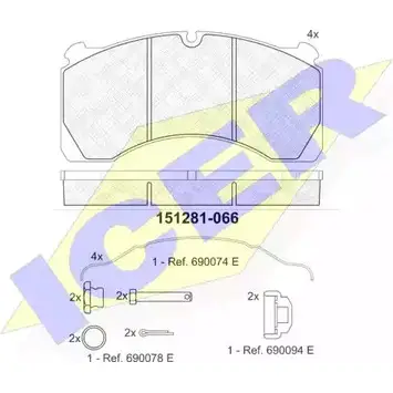Тормозные колодки, дисковые, комплект ICER 2912 4 151281-066 1507565 29155