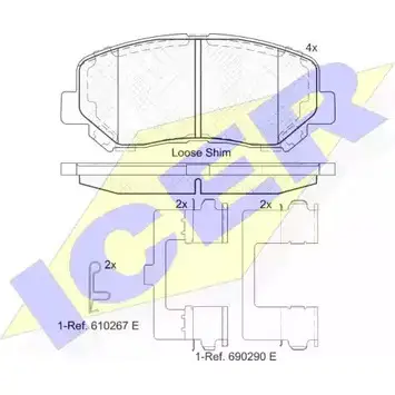Тормозные колодки, дисковые, комплект ICER 182196-200 1509510 D1640 -8867 46T2S