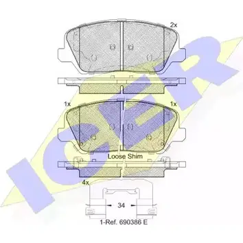 Тормозные колодки, дисковые, комплект ICER 182239 1509552 WNS7KJ5 D1827-890 4 изображение 0