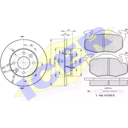 Комплект тормозов, дисковый тормозной механизм ICER 30633-4705 209 05 1509787 00ZRCM изображение 0