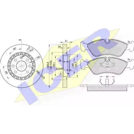 Комплект тормозов, дисковый тормозной механизм ICER 2 1190 1509795 29CDUA 30758-9042 изображение 0