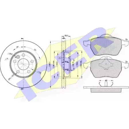 Комплект тормозов, дисковый тормозной механизм ICER 31139-1093 2 1848 QXXIRJ 1509851 изображение 0