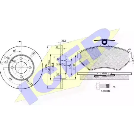 Комплект тормозов, дисковый тормозной механизм ICER QHC1JK 21 945 1509855 31156-3300 изображение 0
