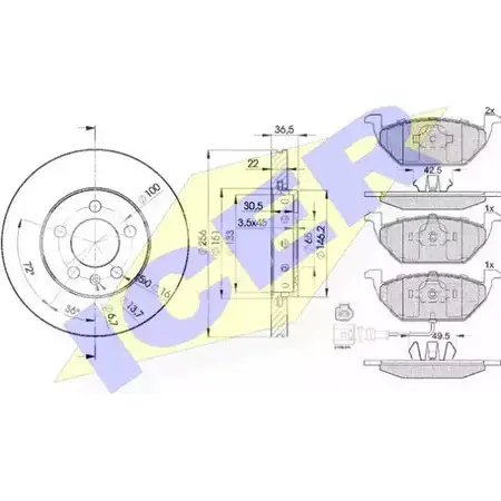 Комплект тормозов, дисковый тормозной механизм ICER 1509886 2313 1 31349-5602 9AOQD0 изображение 0