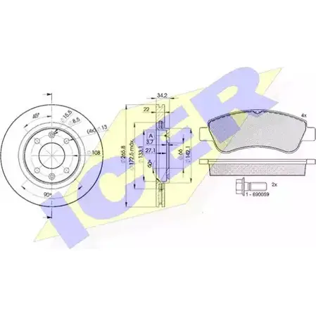 Комплект тормозов, дисковый тормозной механизм ICER 1509897 31388-4750 LAN4D 235 99 изображение 0