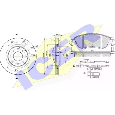Комплект тормозов, дисковый тормозной механизм ICER RPEG9 1509901 2 3276 31420-4750 изображение 0