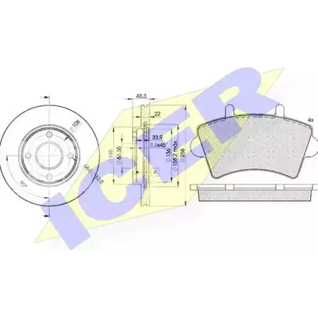 Комплект тормозов, дисковый тормозной механизм ICER OA3HM6H 1509910 31442-5344 2361 3 изображение 0