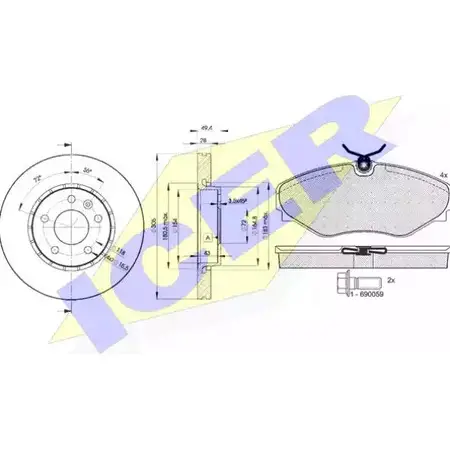 Комплект тормозов, дисковый тормозной механизм ICER 1509913 KHYFPH 2 4971 31449-6845 изображение 0