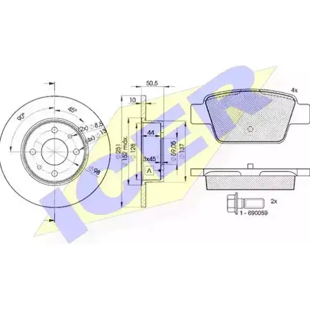 Комплект тормозов, дисковый тормозной механизм ICER 237 14 JUCVPC8 1509918 31503-4070 изображение 0