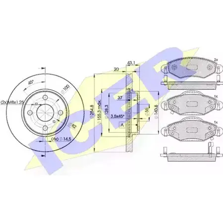 Комплект тормозов, дисковый тормозной механизм ICER 1509932 31587-2040 Z0PRF7 23 340 изображение 0