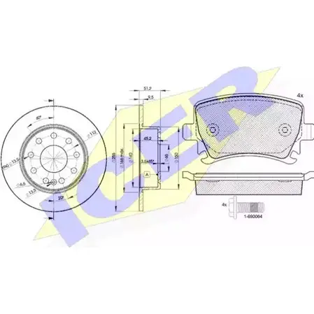 Комплект тормозов, дисковый тормозной механизм ICER VMTYE6 239 14 31600-5616 1509938 изображение 0