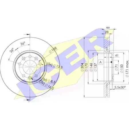 Тормозной диск ICER 78BD4755-2 RH6DVXY R Z03OT 1510588 изображение 0