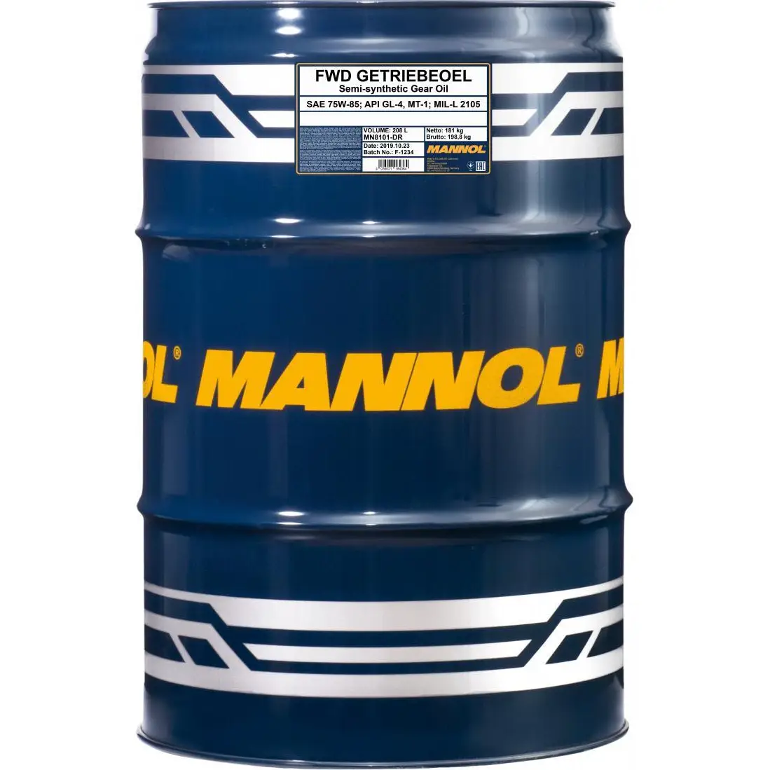 Трансмиссионное масло в мкпп, редуктор полусинтетическое MN8101DR MANNOL SAE 75W-85 API GL-4, 208 л MANNOL 1436797569 MN8101DR QCE7 28R изображение 0