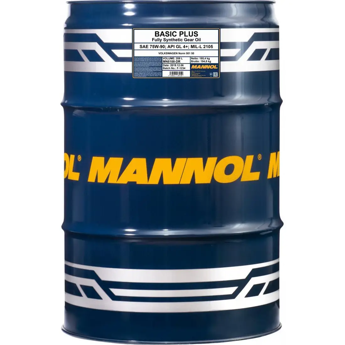 Трансмиссионное масло в мкпп, редуктор синтетическое MN8108DR MANNOL SAE 75W-90 API GL-4+, 208 л MANNOL 1436797557 MN8108DR O MLE69G изображение 0