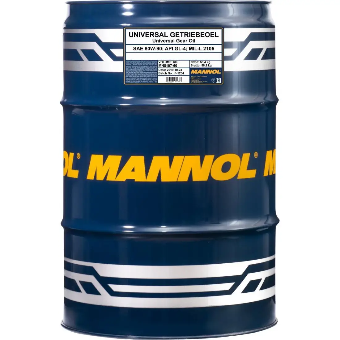 Трансмиссионное масло в мкпп, редуктор минеральное MN810760 MANNOL SAE 80W-90 API GL-4, 60 л MANNOL 1436797726 MN810760 N 09NO изображение 0