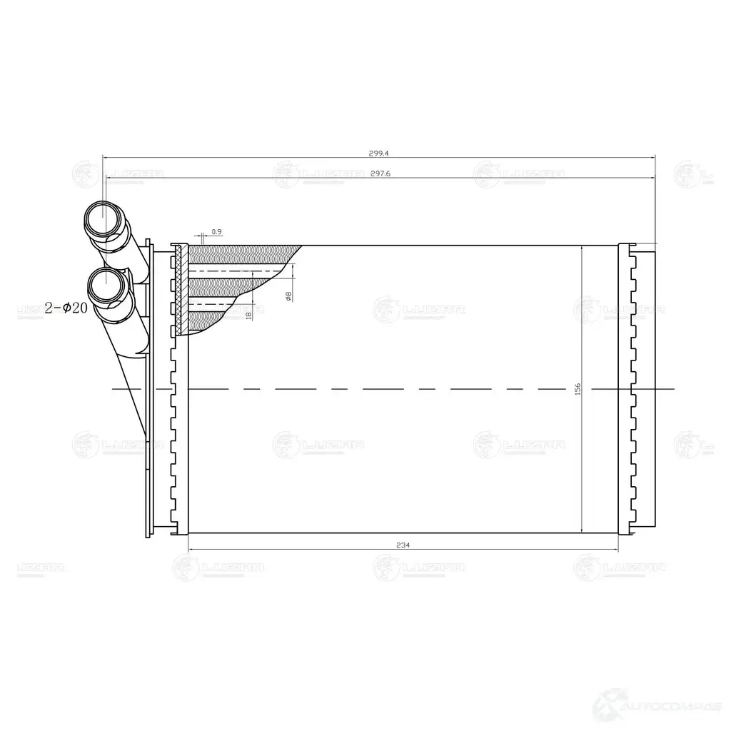 Радиатор отопителя для автомобилей Passat B5 (96-) LUZAR 1425585719 V5R8RX L lrh181dp изображение 2