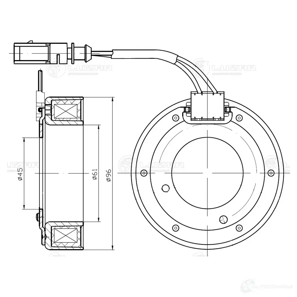 Катушка электромагнитная компрессора кондиционера для автомобилей VW Polo Sedan (11-) 1.6i LUZAR lmcc1801 1440016275 LN BV8N изображение 2