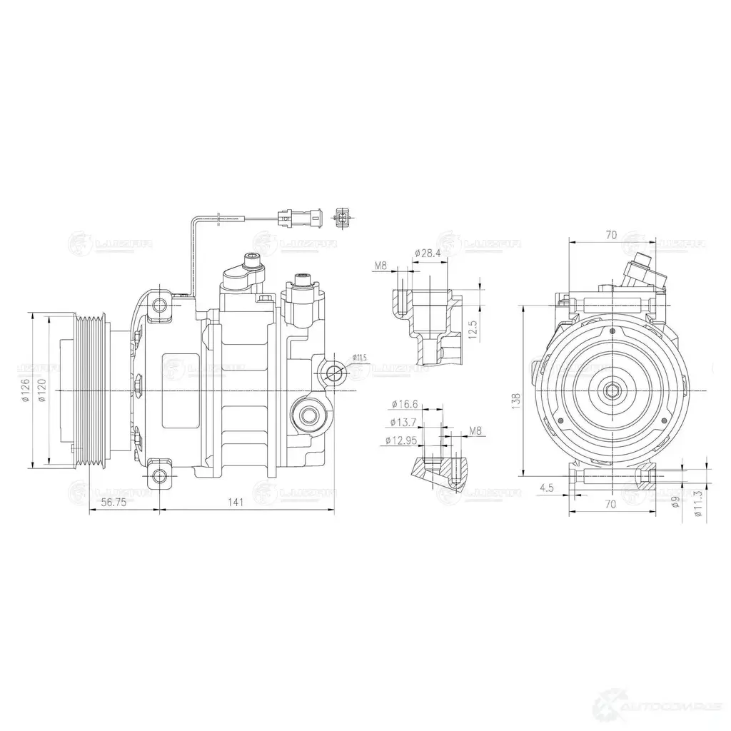 Компрессор кондиционера для автомобилей A4 (B5) (94-)/A6 (C4) (94-) 2.4i LUZAR 1440016311 lcac1808 W MWX7WU изображение 2