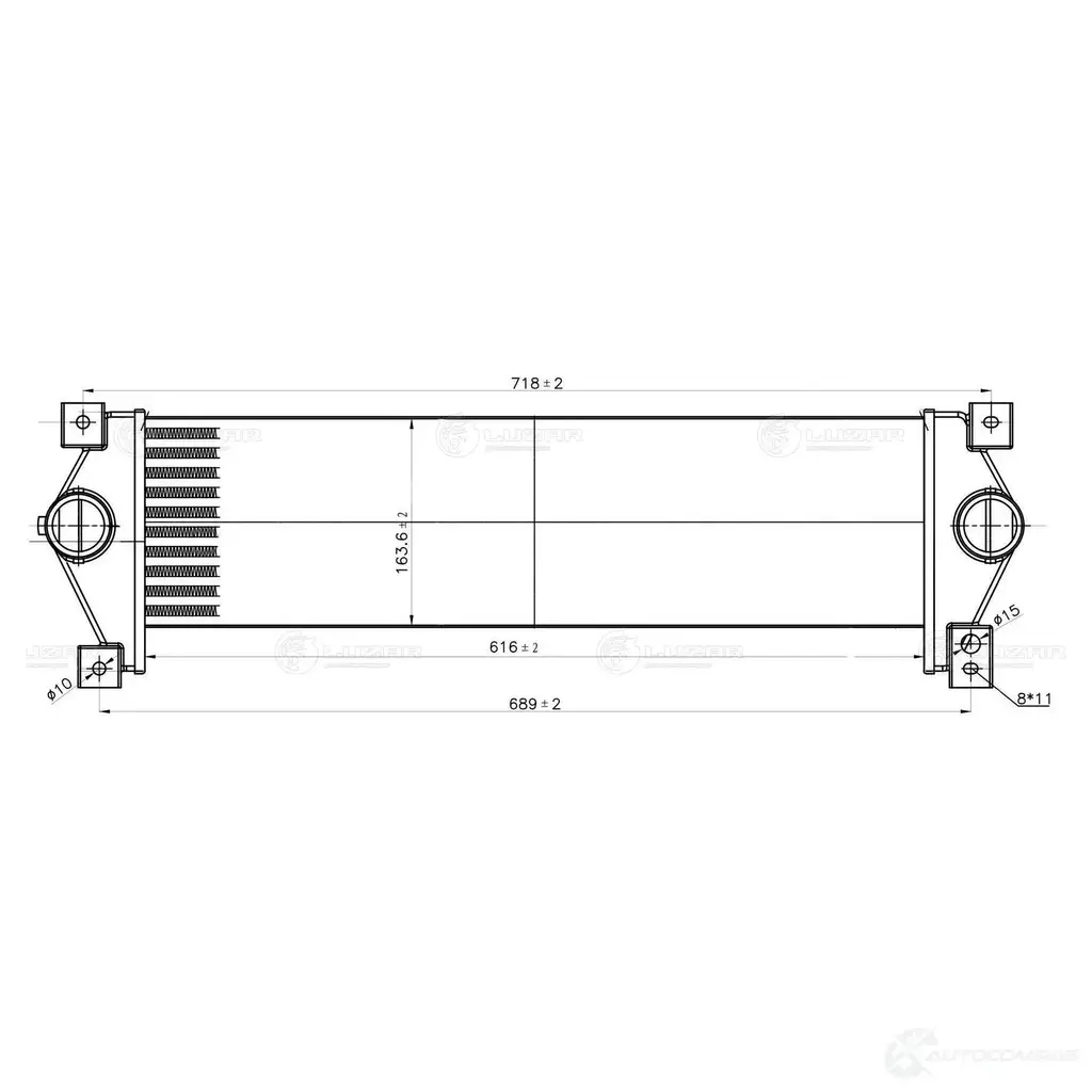 ОНВ (радиатор интеркулера) для автомобилей SsangYong Kyron (05-)/Actyon (05-) (алюм. бачки) LUZAR TP2D EJL 1440016683 lric1749 изображение 2